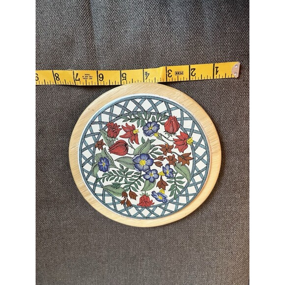 Vintage Dansk Nordic Garden Wood & Tile Board Trivet 7” Cottage Core - Picture 5 of 10